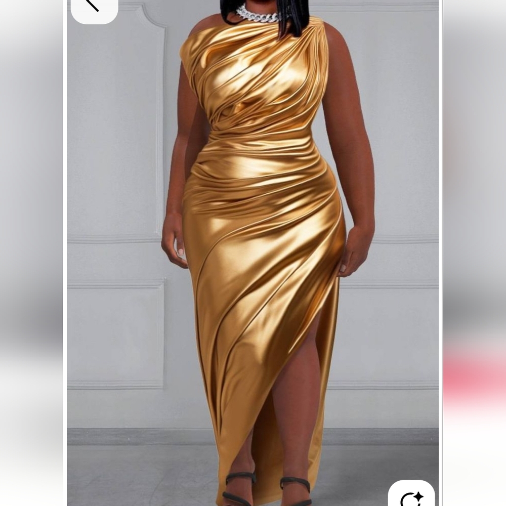 Glamorous Gold Draped Maxi Dress